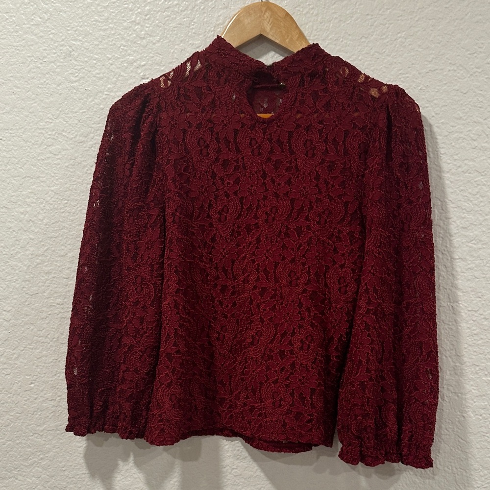 Free People Sweet Talker Floral Lace High Neck Puff Sleeve Blouse, Size S - Picture 3 of 16